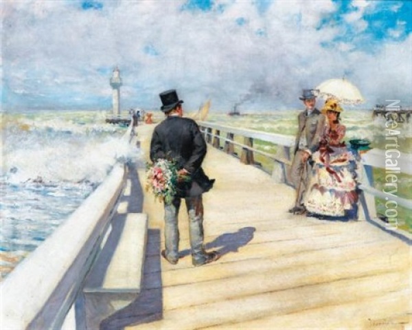La Promenade Sur L'embarcadere Oil Painting - Pierre Georges Jeanniot