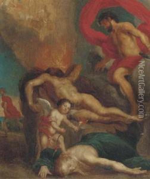Venus And Mars Discovered By Vulcan Oil Painting - Matheus Terwesten