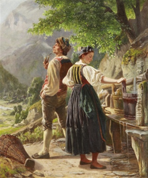 Mote Vid Kallan Oil Painting - Joseph Schex