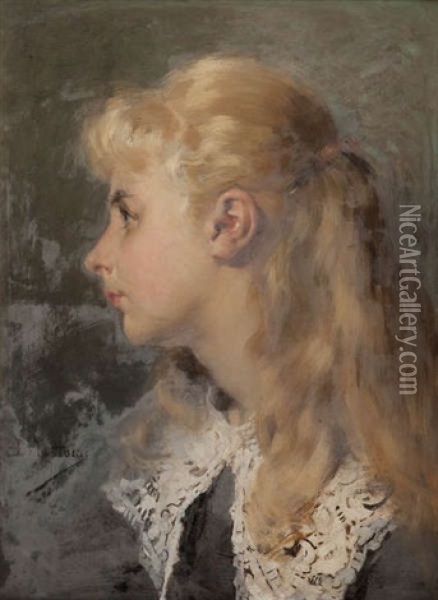 Jeune Fille Regardant De Cote Oil Painting - Jean De La Hoese