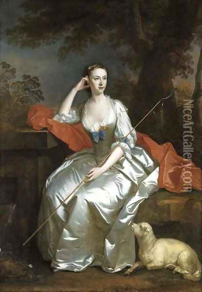 Portrait of Lady Jane Douglas, full-length, as a shepherdess seated in a landscape Oil Painting - Allan Ramsay