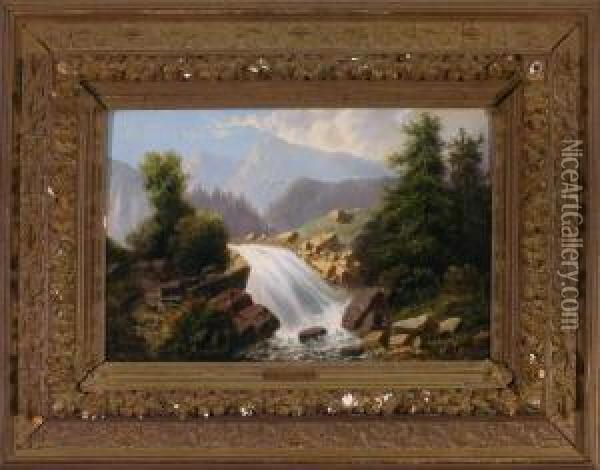 Der Prinser-fall In Der Schweiz Oil Painting - August Lang