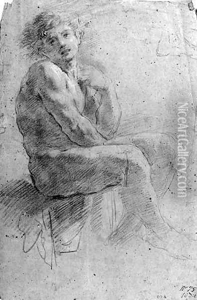 A seated nude Oil Painting - Guglielmo Cortese (see COURTOIS, Guillaume)