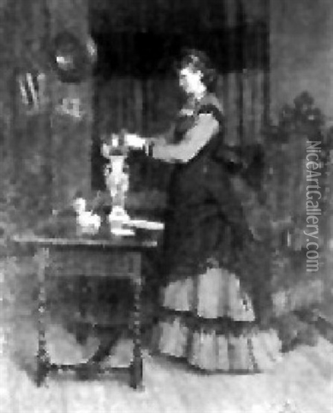 Jeune Femme Composant Un Bouquet Oil Painting - Victor Gabriel Gilbert
