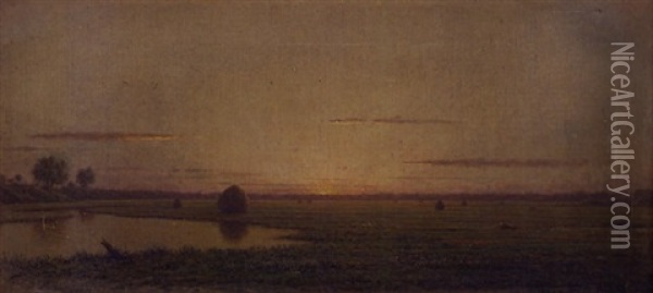 Landscape Of Sunset On The Marshes Oil Painting - Martin Johnson Heade