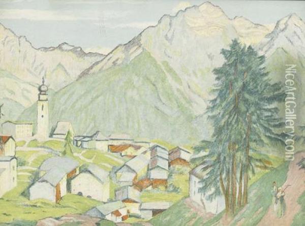 Das Dorf Ftan Oil Painting - Emil Cardinaux
