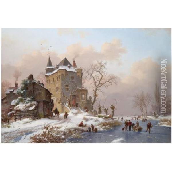 Winter Scene Near Delft Oil Painting - Frederik Marinus Kruseman