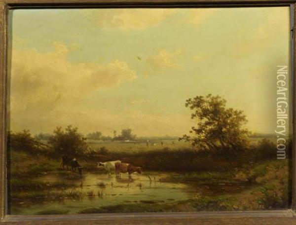 Watering Cattle Oil Painting - Claas Hendrik Meiners