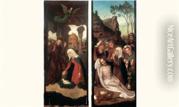 La Nativite (+ La Deploration Du Christ Mort; Pair) Oil Painting - Gerard David