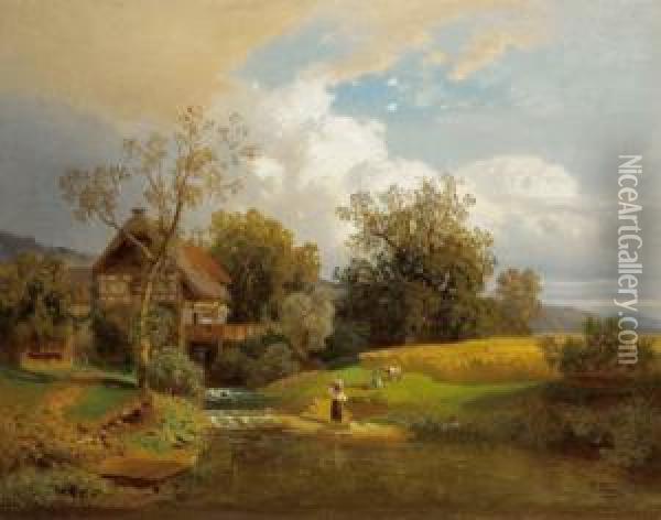 Idyllischer Bauernhof Oil Painting - Edward Mann