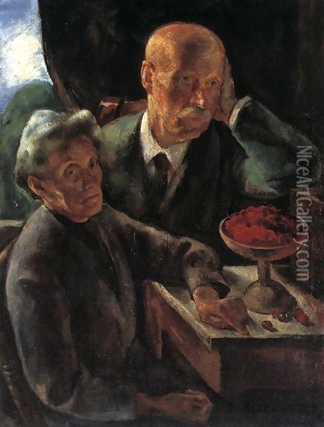 Elderly Couple (The Artist's parents) 1920 Oil Painting - Istvan Desi-Huber