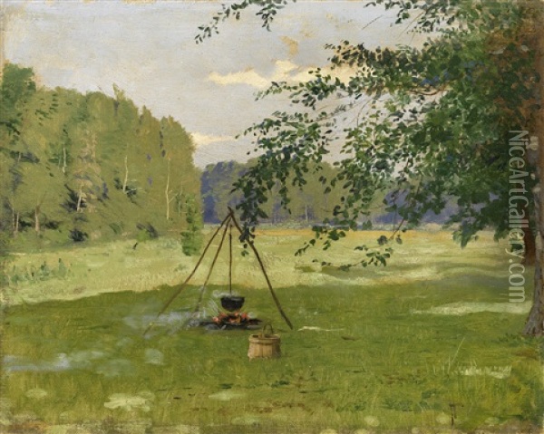 In A Meadow, Chernigov Region Oil Painting - Nikolai Semenovich Samokish
