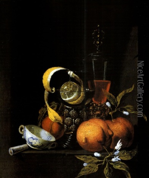 Nischenstilleben Mit Orangenbluten Und Chinesischer Schale Oil Painting - Gillis van Berkborch