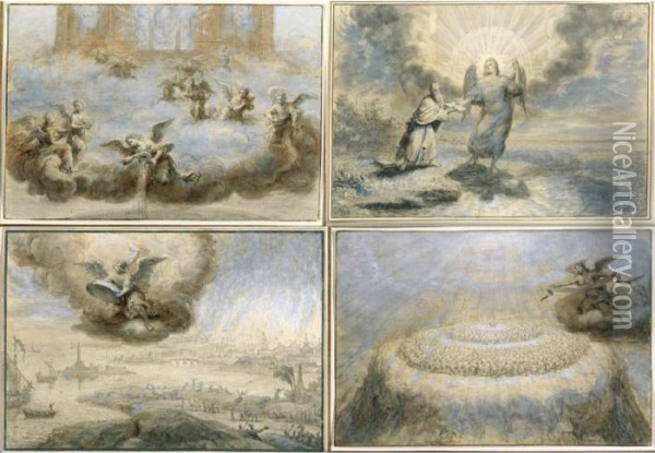 Design For A Titlepage, And Four Designs For Illustrations Of Biblical Subjects Oil Painting - Abraham Bloemaert