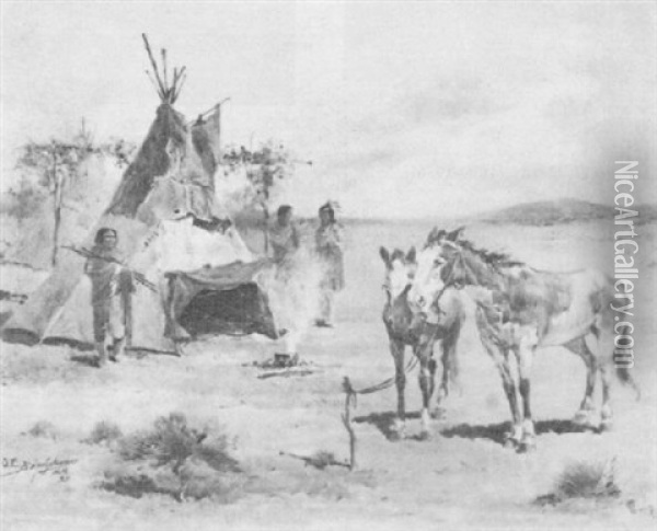 Indian Camp Oil Painting - Oscar Edmund Berninghaus