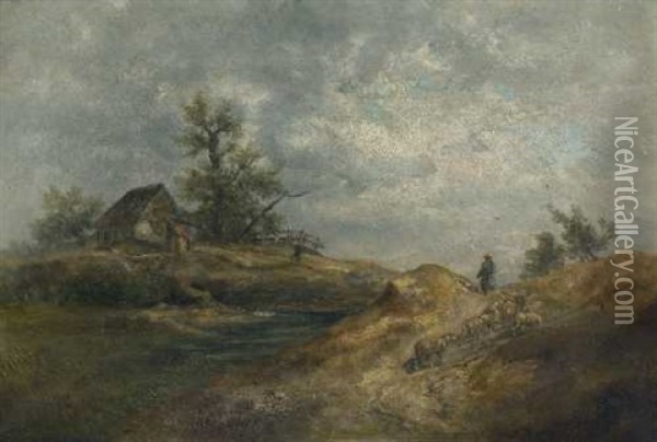 Landschaft Mit Bauernhaus Oil Painting - Anton Burger