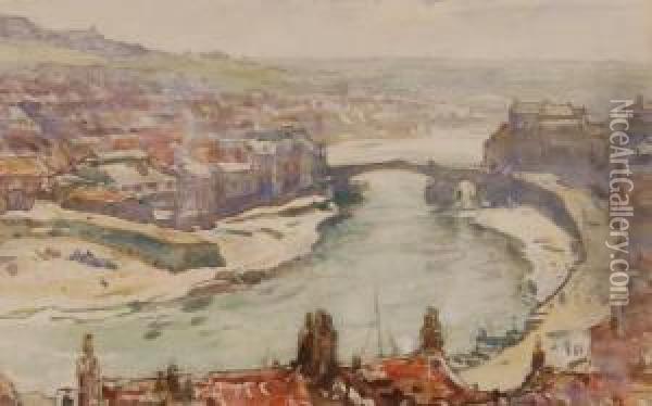 Extensive View Over Whitby Harbour Oil Painting - Frederick Stuart Richardson