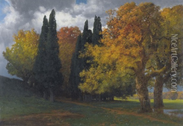 Herbstliche Allee Oil Painting - Traugott Hermann Ruedisuehli
