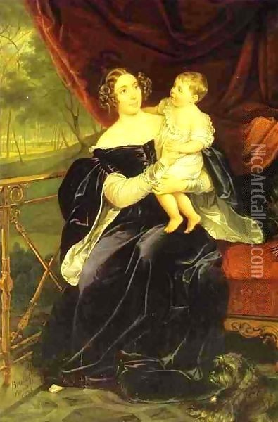 Portrait of Countess O.I. Orlov-Davidov with her Daughter Oil Painting - Karl Pavlovich Bryullov