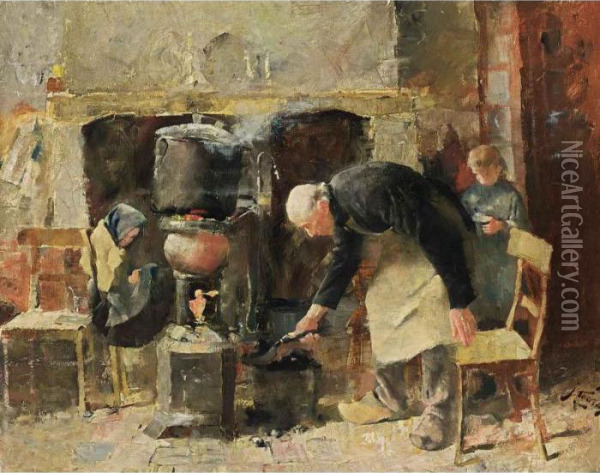 Preparing The Meal Oil Painting - Jan Toorop