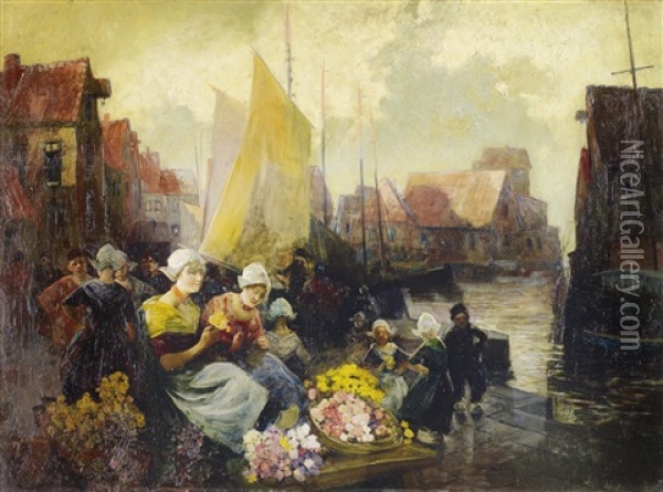 Hollandischer Blumenmarkt Oil Painting - Carl Duxa