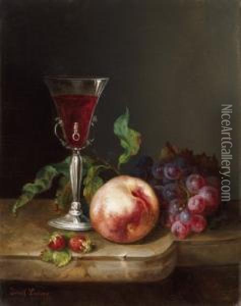 Autumn (a Glass Of Red Wine) Oil Painting - Josef Lauer