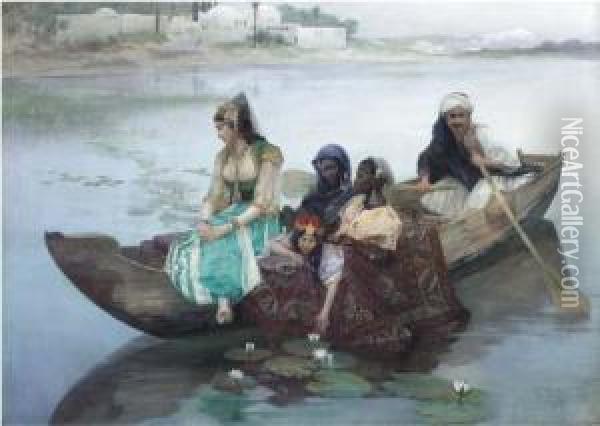 An Oriental Noblewoman And Her Entourage On A Barge Oil Painting - Ferdinand Max Predt