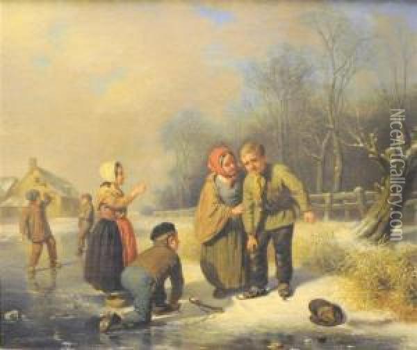 Children Skating Oil Painting - Johannes Vetten
