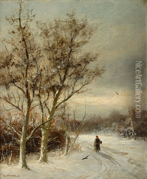 Houtsprokkelaar In Een Winters Landschap Oil Painting - Gerard Van Der Laan