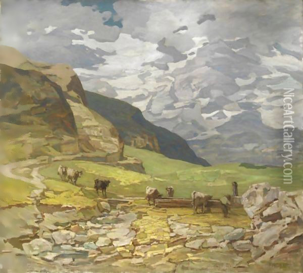 Pascolo In Alta Montagna Oil Painting - Francesco Sartorelli