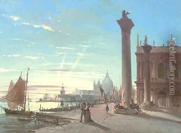 The Piazzetta of San Marco at dusk, Venice Oil Painting - Giovanni Grubacs