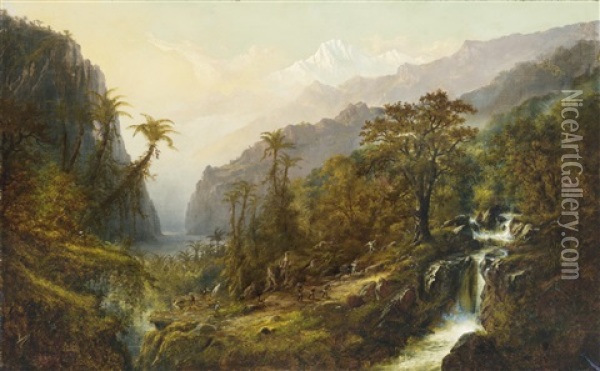Great Falls With Views Of The Andes (chimborazo) Oil Painting - Alexander Francois Loemans
