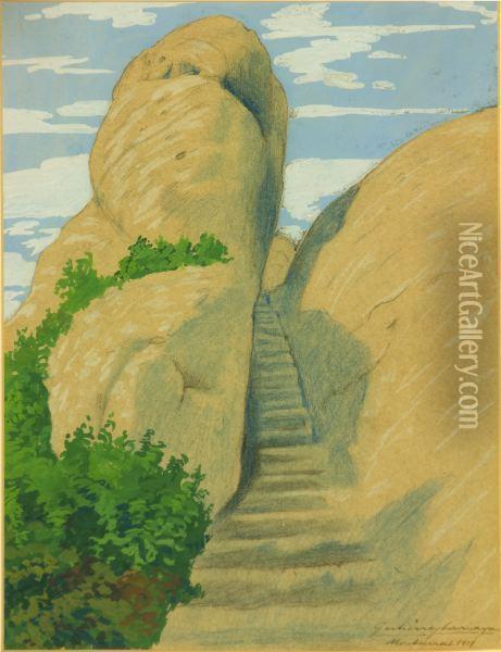 Escalera En Las Rocas De Montserrat Oil Painting - Tomas Gutierrez Larraya