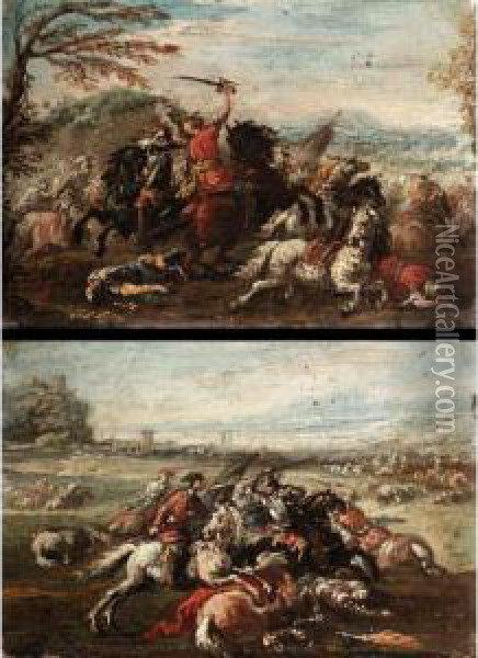 Pair Of Cavalry Skirmishes Oil Painting - Ciccio Graziani