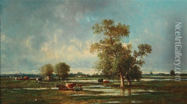 Landscape With Pasture Oil Painting - Leon Victor Dupre