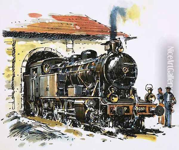 The World of Speed and Power A Honschel constructed 2-6-4 tank locomotive of 1929 vintage Oil Painting - John S. Smith