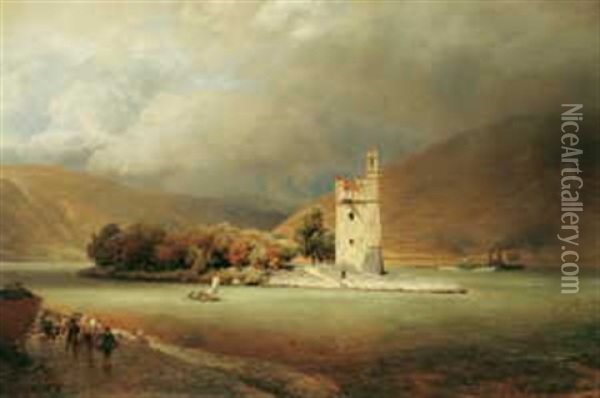 Der Mauseturm Bei Bingen Oil Painting - Oswald Achenbach