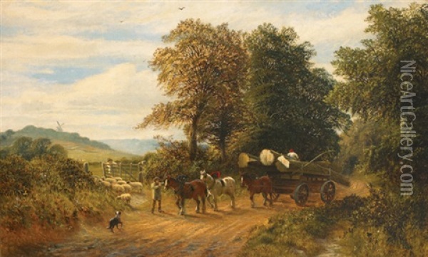 A Surrey Lane Oil Painting - Alfred Augustus Glendening Sr.