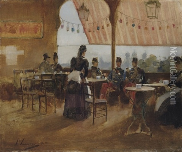 The Bishop's Castle Tea Room At The Glasgow International Exhibition Oil Painting - John Lavery
