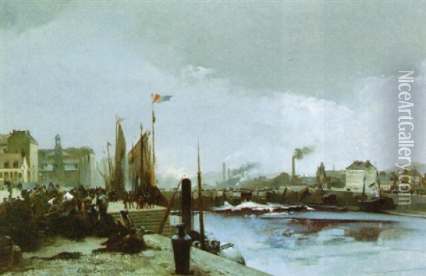 Quay Side Scene Oil Painting - Louis Robert Carrier-Belleuse