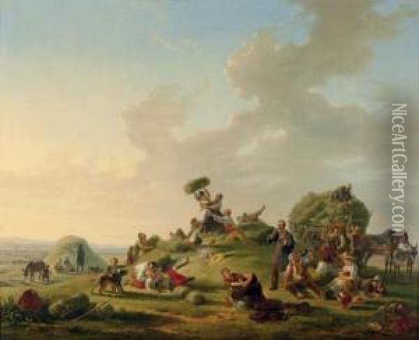 The Debauchery After The Harvest Oil Painting - Jean Alphonse Roehn