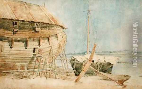 Beached Boats along the Seine Oil Painting - Le Moyne