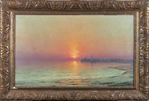 Marine Au Coucher De Soleil Oil Painting - Albert Isidore de Vos