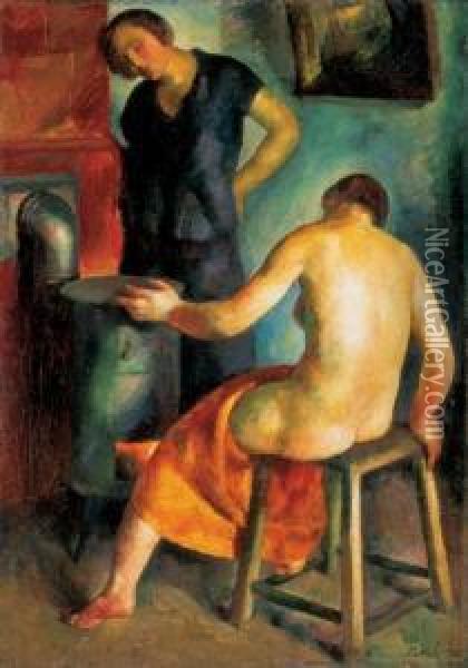 Besides The Fireplace Oil Painting - Karoly Patko