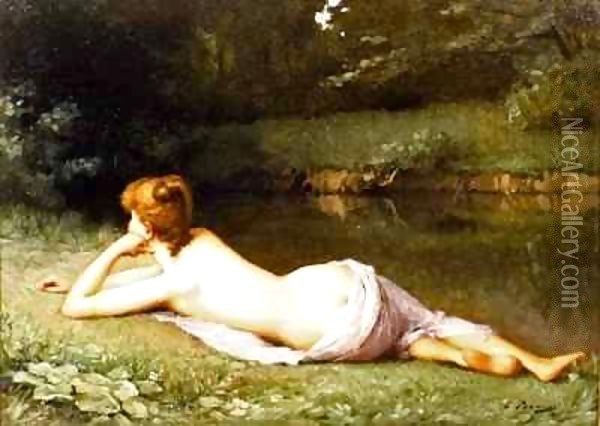 Reclining nude on a riverbank Oil Painting - Emmanuel Benner