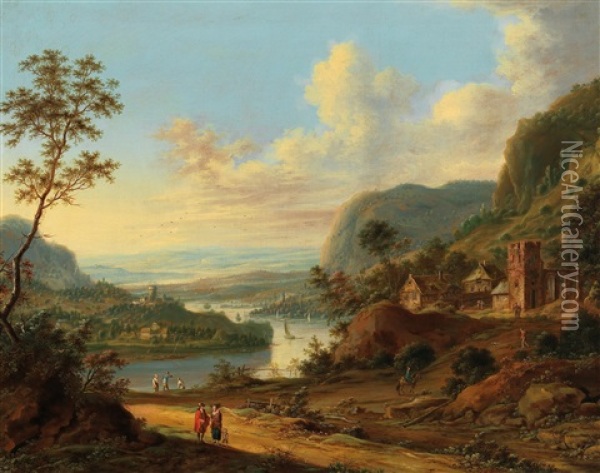 A Pair Of Extensive River Landscapes Oil Painting - Johann Christian Vollerdt