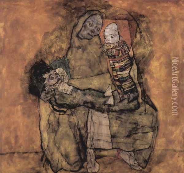 Mother with two children Oil Painting - Egon Schiele