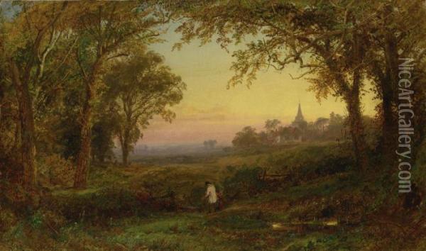 Hurstbourne Church, Lord Portsmouth's Park, Surrey Oil Painting - Jasper Francis Cropsey