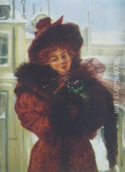 Portrait De Femme Au Manchon Oil Painting - Adolphe Lalire LaLyre