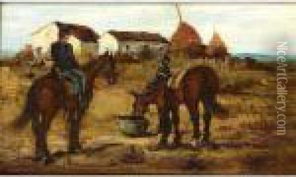 Cavalrymen At Rest Oil Painting - Ruggero Panerai